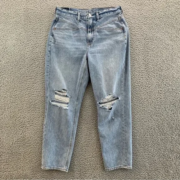 American Eagle Women's Ripped Mom Jean Distressed Jeans - Size: 6 (Short) - Picture 1 of 15